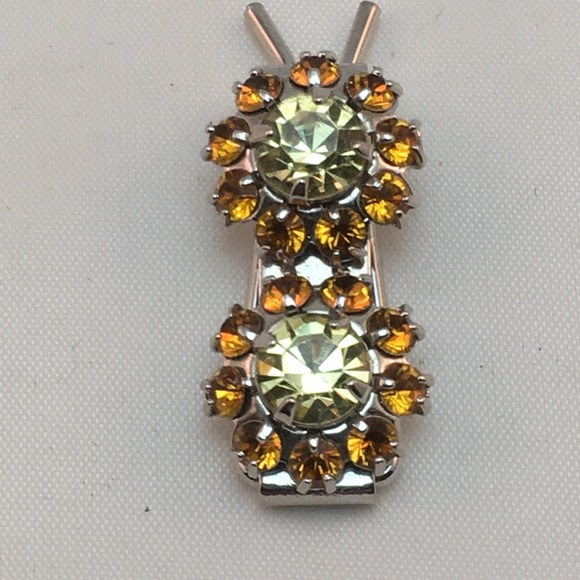 Twinkle Accessories - Twinkle Crystal Floral Drop Barrette in Amber and Peridot